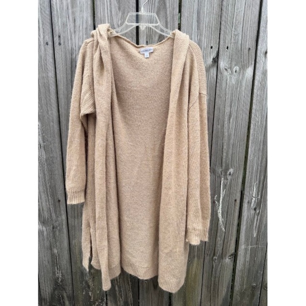 Minimalist Neutral Calvin Klein Jeans Hooded Cardigan L Tan Beige Knit Oversized